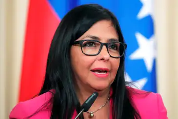 A vice-presidente da Venezuela, Delcy Rodriguez, durante coletiva de imprensa em Moscou, Rússia.