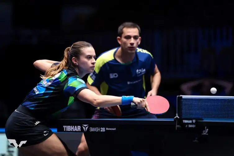 Eslovênia- 20/06/2025 - Hugo Calderano e Bruna Takahashi vão à final de torneio na Eslovênia. Foto  WTT/Divulgação