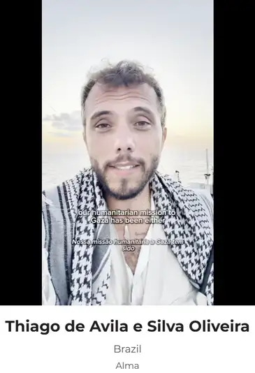 Divulgação/Global Sumud Flotilla Ativista brasileiro Thiago Ávila é capturado por Israel em Flotilha a caminho de Gaza