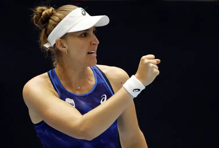 Tennis - Billie Jean King Cup Qualifiers - Group B - Czech Republic v Brazil - Rt Torax Arena, Ostrava, Czech Republic - April 10, 2025 Brazil's Beatriz Haddad Maia reacts during her match against Czech Republic's Linda Noskova REUTERS/David W Cerny