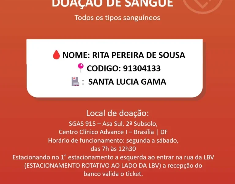 Doação de Sangue de Rita Pereira de Sousa, Mãe do Sgt Laurindo